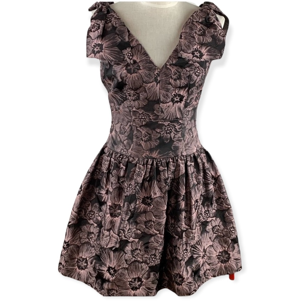 Rebecca Taylor Pink and Black Floral Fit-and-Flare Mini Dress